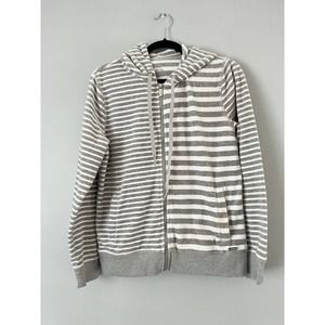 Calvin Klein Gray Striped Terry Cloth Full Zip Hoodie Women’s Size Medium